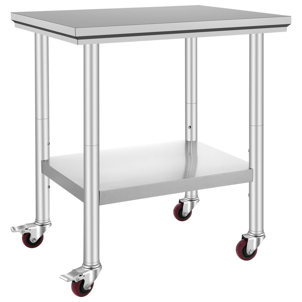 Mesa de trabajo de acero inoxidable VEVOR con ruedas de 24 x 30 pulgadas  (24 x 30 x 33,8 pulgadas)