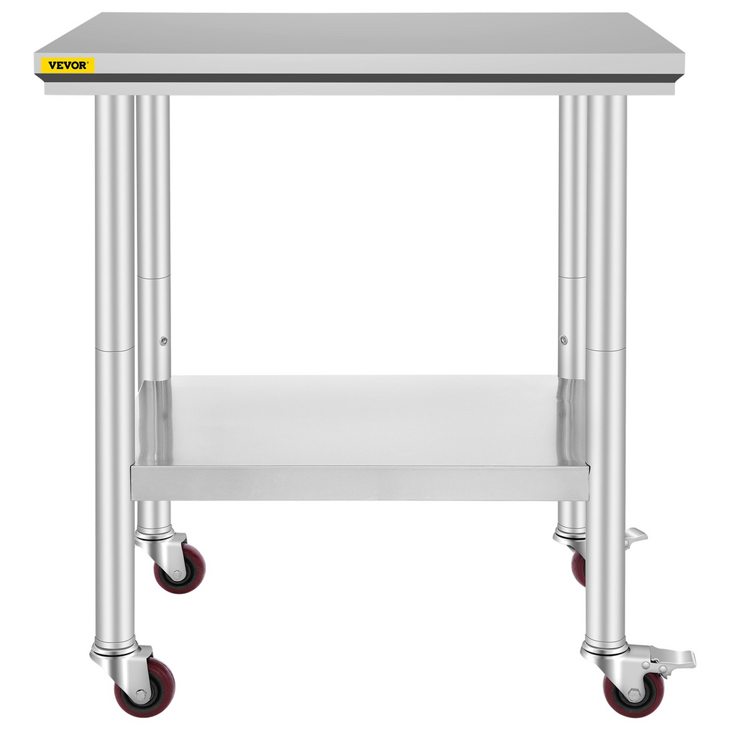 Mesa de trabajo de acero inoxidable VEVOR con ruedas de 24 x 30 pulgadas  (24 x 30 x 33,8 pulgadas)