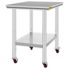 Mesa de trabajo de acero inoxidable VEVOR con ruedas de 24 x 30 pulgadas  (24 x 30 x 33,8 pulgadas)