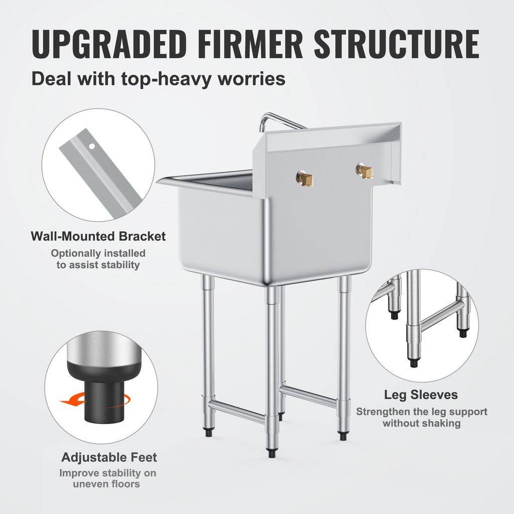 Fregadero de acero inoxidable VEVOR para uso general y preparación de 1 compartimento de un solo tazón de 21" x 41"