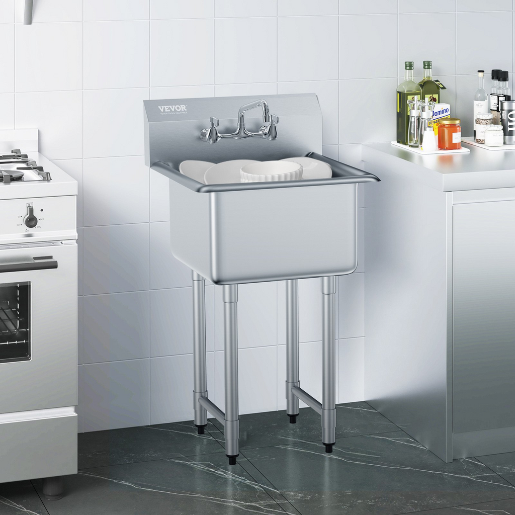 Fregadero de acero inoxidable VEVOR para uso general y preparación de 1 compartimento de un solo tazón de 21" x 41"