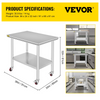 Mesa de trabajo de acero inoxidable VEVOR de 36 x 24 pulgadas con 4 ruedas
