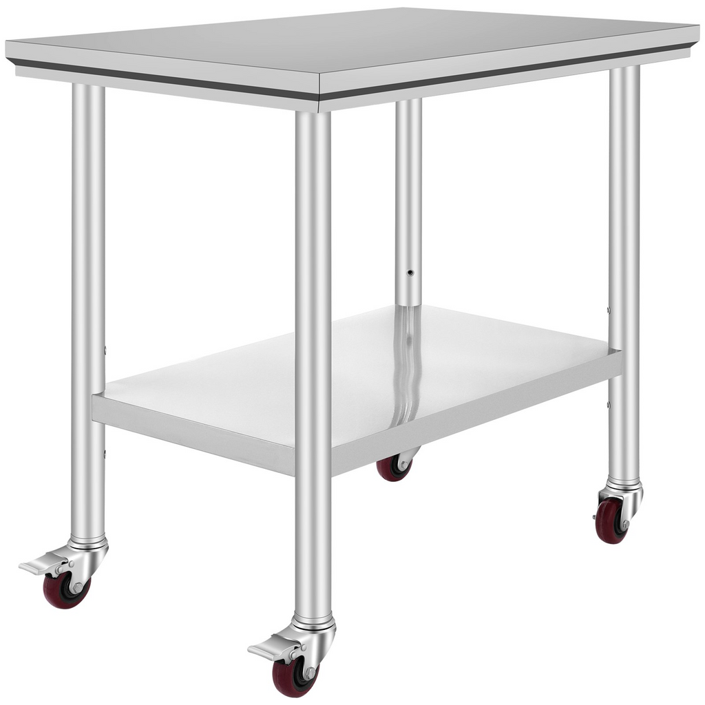 Mesa de trabajo de acero inoxidable VEVOR de 36 x 24 pulgadas con 4 ruedas