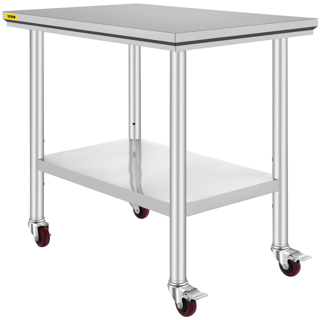 Mesa de trabajo de acero inoxidable VEVOR de 36 x 24 pulgadas con 4 ruedas
