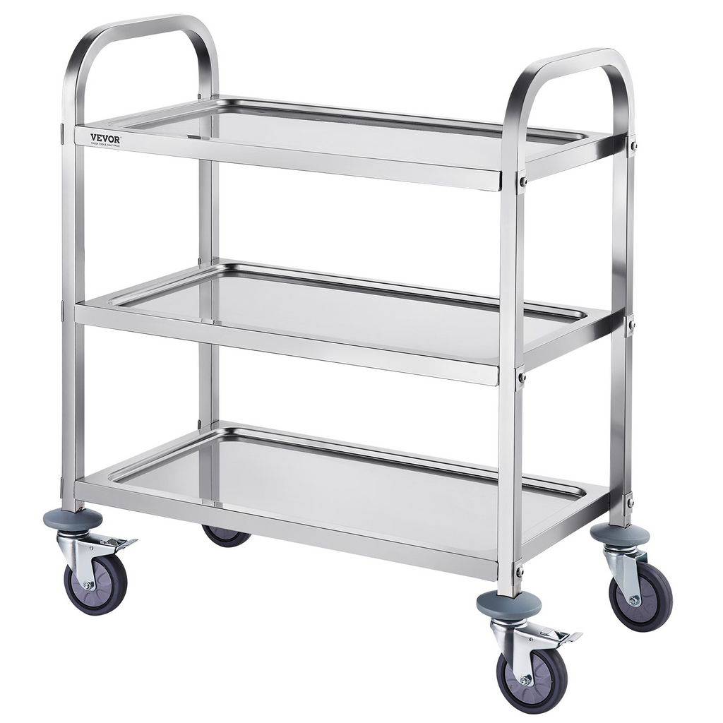 VEVOR carro de acero inoxidable 3 capas 400 lb ruedas universales bloqueables para laboratorio clínica cocina salón