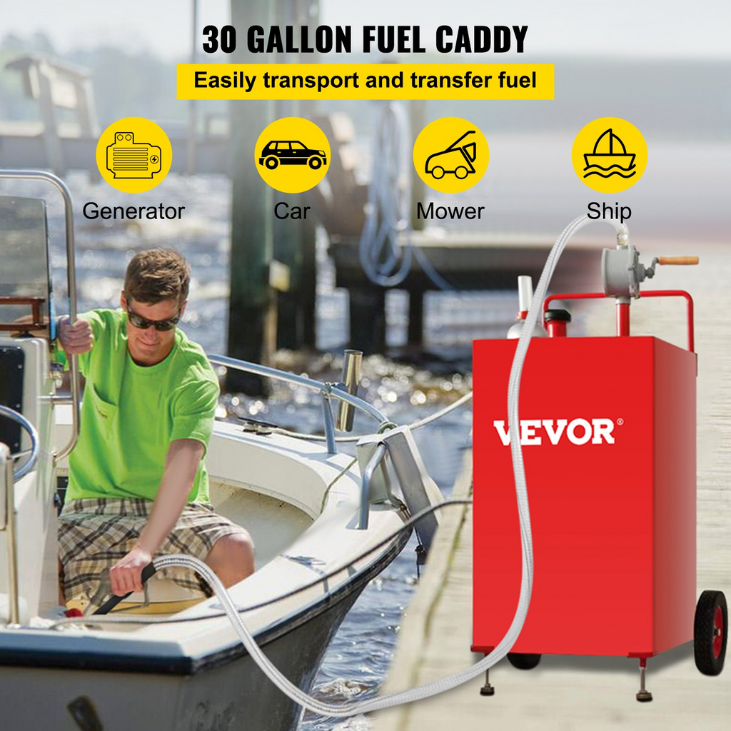 VEVOR  Tanque de combustible portátil de 30 galones con bomba de transferencia manual, contenedor de combustible diésel y gasolina para automóviles JH2