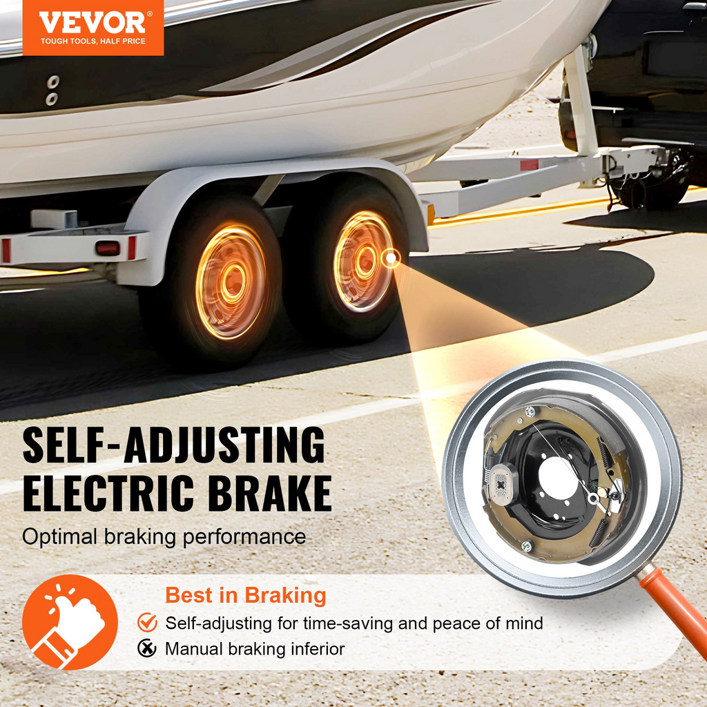 Conjunto de freno de remolque eléctrico VEVOR 12" x 2" eléctricos autoajustables de 1 par para eje de 7000 lb