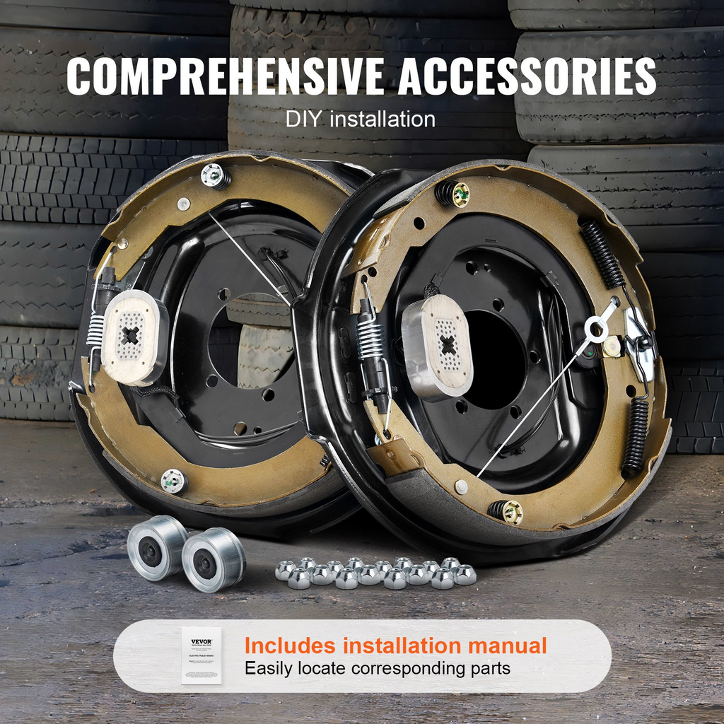 Conjunto de freno de remolque eléctrico VEVOR 12" x 2" eléctricos autoajustables de 1 par para eje de 7000 lb