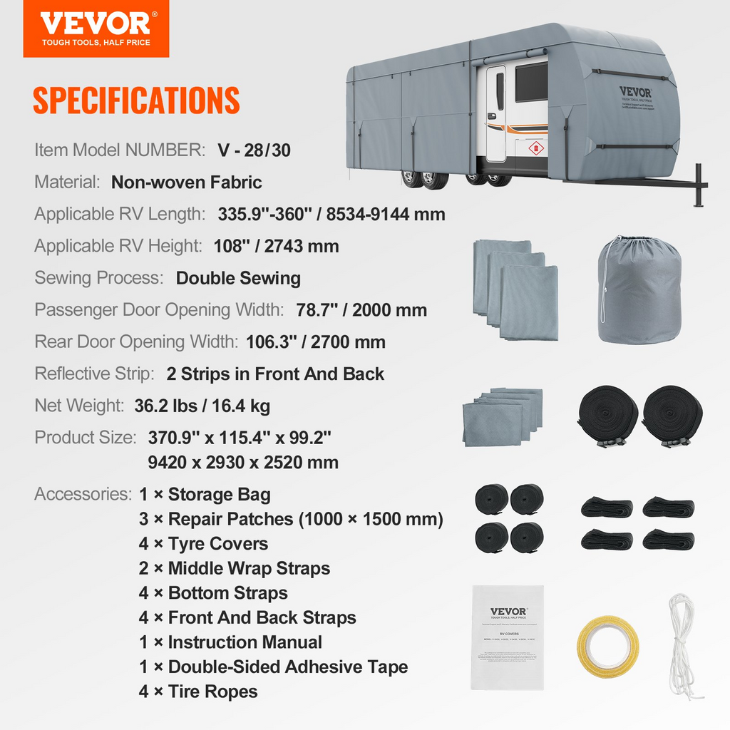 Funda para caravana de viaje VEVOR para caravana de 28 a 30 pies de tela no tejida de 4 capa