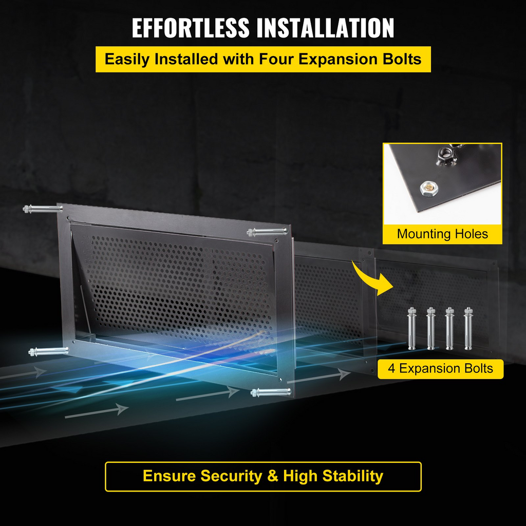 VEVOR Flood Vent, 8" Height x 16" Width x 2" Depth Foundation Flood Vent, to Reduce Foundation Damage and Flood Risk, Black, Wall Mounted, for Crawl Spaces,Garages & Full Height Enclosures