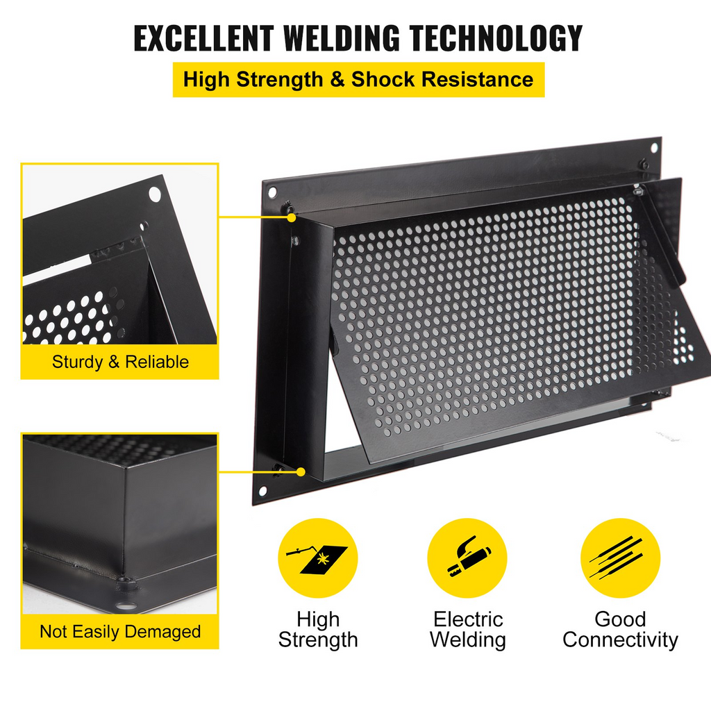 VEVOR Flood Vent, 8" Height x 16" Width x 2" Depth Foundation Flood Vent, to Reduce Foundation Damage and Flood Risk, Black, Wall Mounted, for Crawl Spaces,Garages & Full Height Enclosures