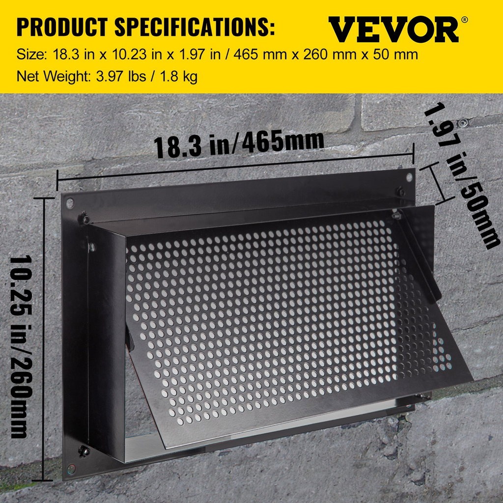 VEVOR Flood Vent, 8" Height x 16" Width x 2" Depth Foundation Flood Vent, to Reduce Foundation Damage and Flood Risk, Black, Wall Mounted, for Crawl Spaces,Garages & Full Height Enclosures
