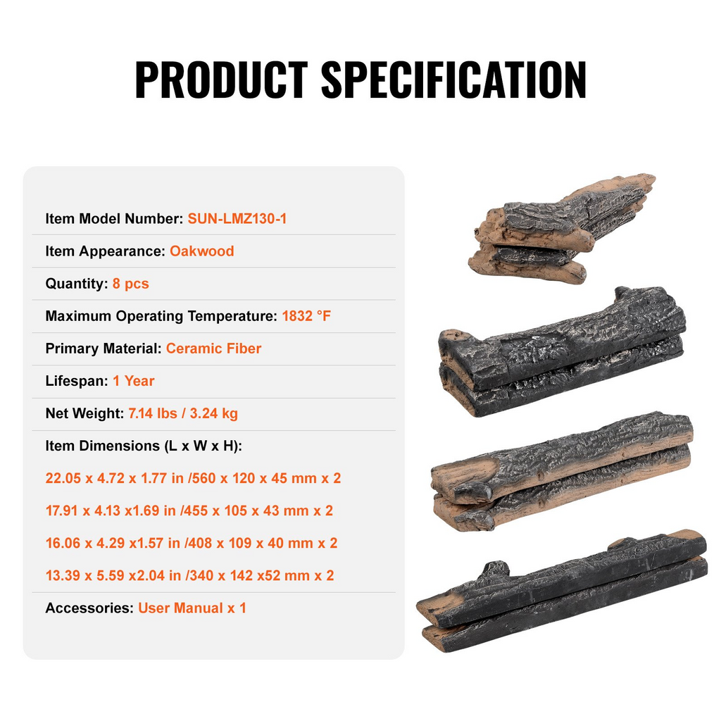 VEVOR 8 piezas de troncos de roble para chimenea de gas