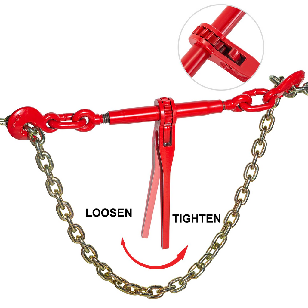 Kit de tensor de cadena y amarre VEVOR de 3/8 a 1/2 pulgada tensores de carga con trinquete de 9215 libras cadenas de 3/8 pulgadas x 10 pies con ganchos G70