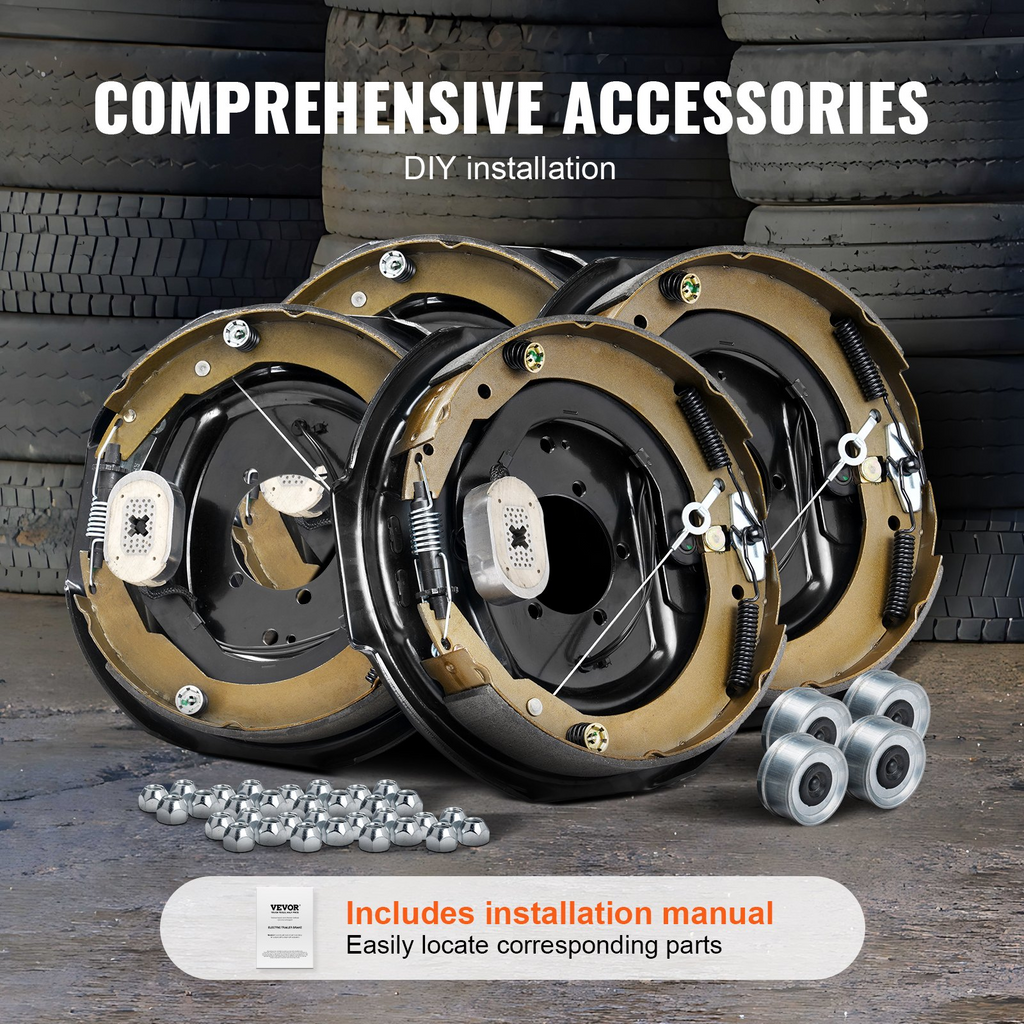 Conjunto de freno de remolque eléctrico VEVOR 12" x 2" autoajustables de 2 pares para eje de 7000 lb