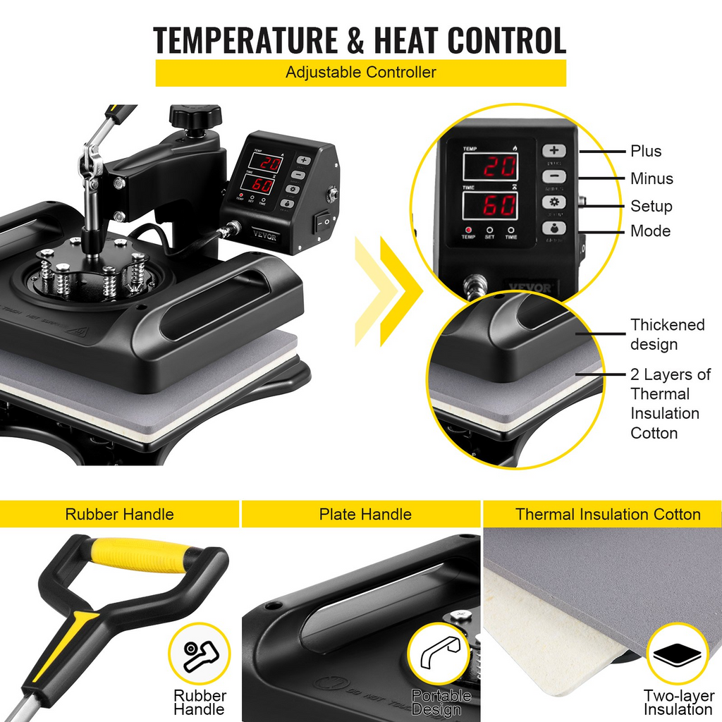 Máquina de prensado en caliente VEVOR  8 en 1 de 12 x 15 pulgadas con rotación de 360 °