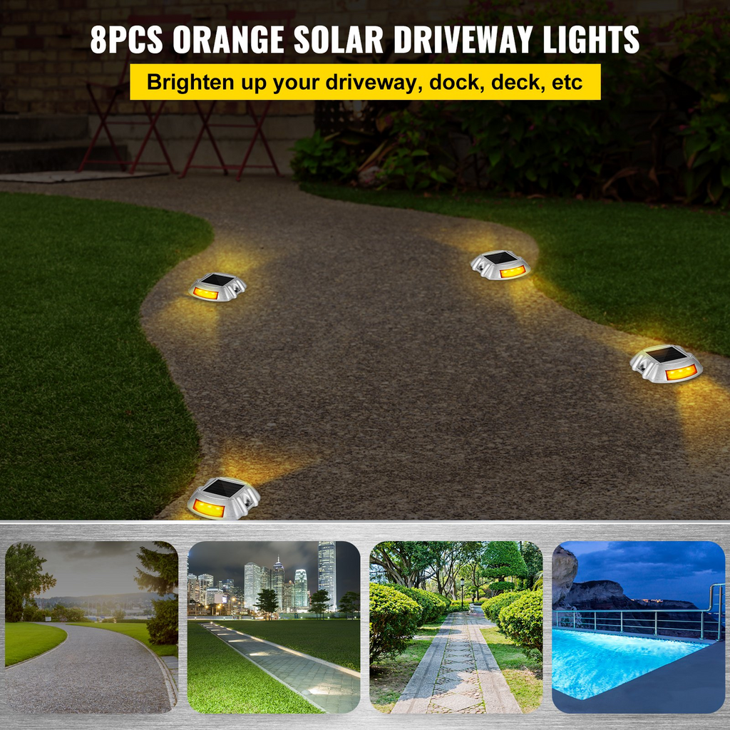 Paquete de 8 luces solares para entrada de vehículos con botón de interruptor a prueba de agua inalámbricas 6 LED