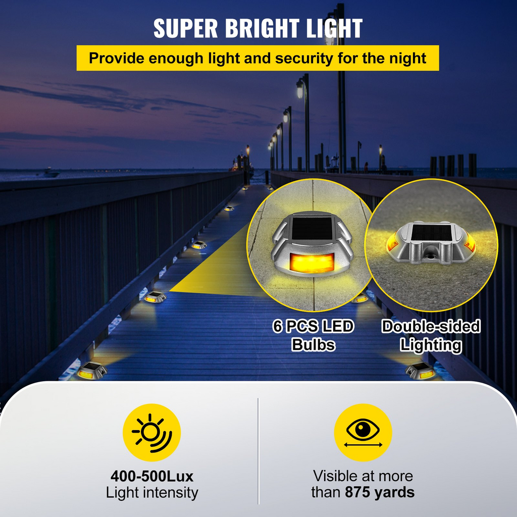 Paquete de 8 luces solares para entrada de vehículos con botón de interruptor a prueba de agua inalámbricas 6 LED