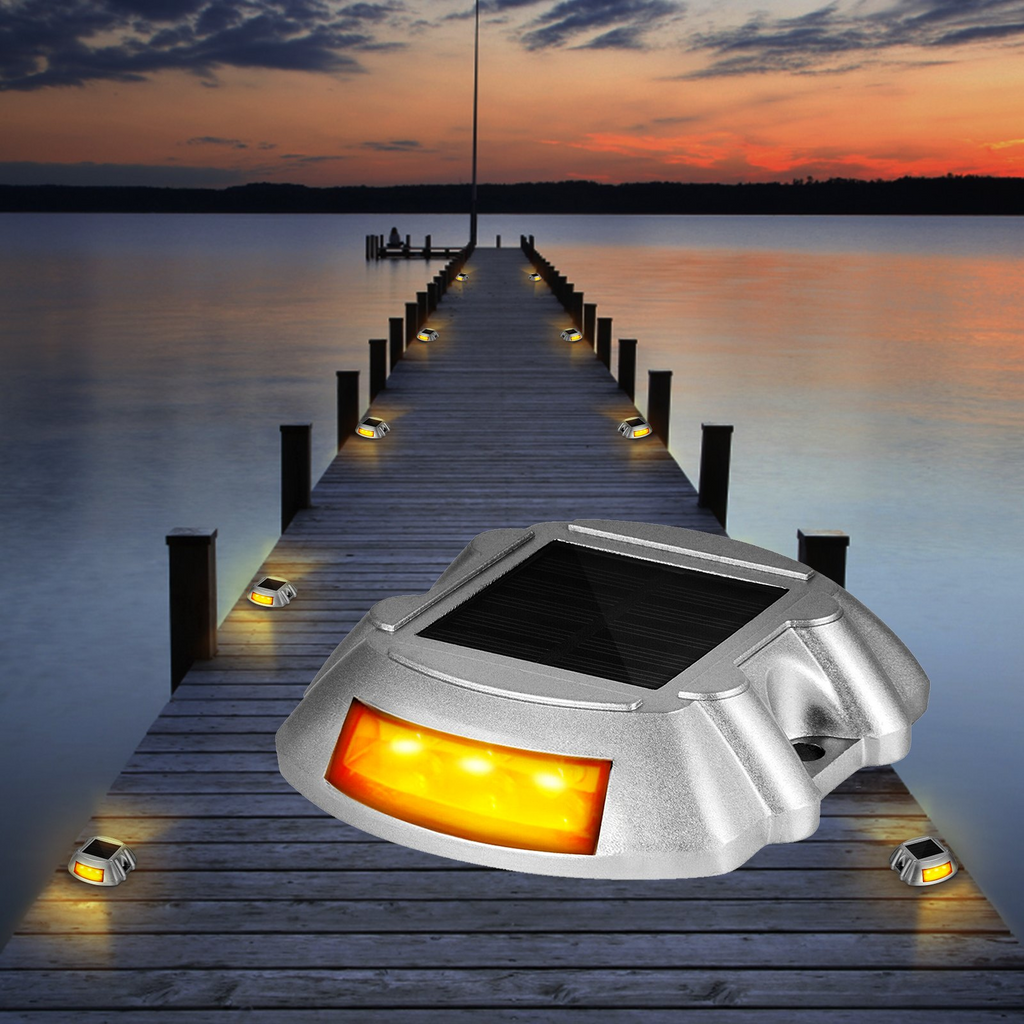 Paquete de 8 luces solares para entrada de vehículos con botón de interruptor a prueba de agua inalámbricas 6 LED