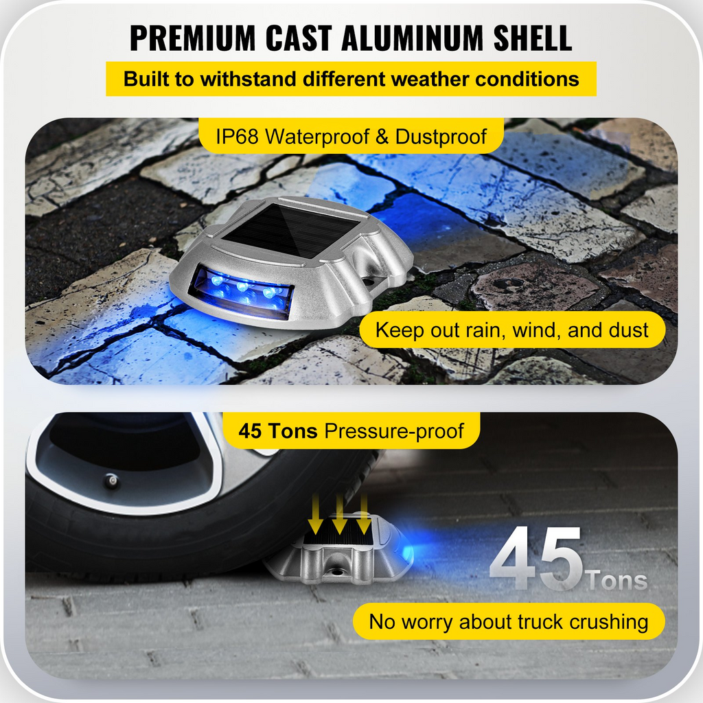 Paquete de 12 luces solares para entrada de vehículos color azul brillante luces inalámbricas impermeables para exteriores 6 LED