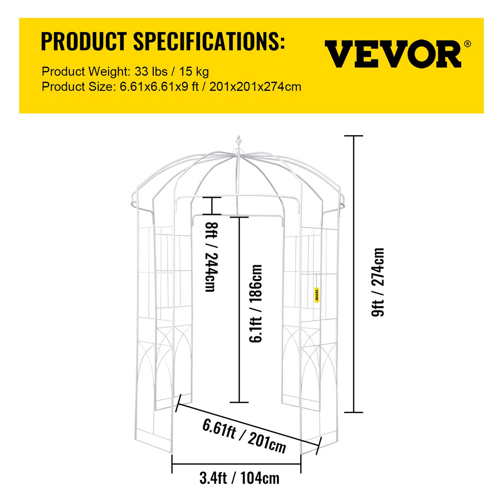 VEVOR - Pergola de jardín en forma de jaula de pájaros 2,7 m de alto x 2 m de ancho