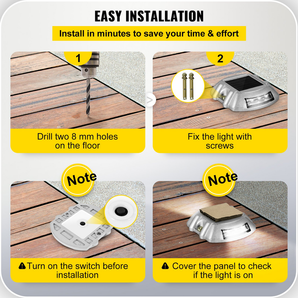 Paquete de 12 luces solares para entrada vehículos color blanco brillante con tornillo inalámbricas impermeables para exteriores 6 LED