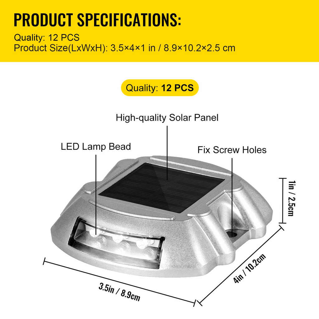 Paquete de 12 luces solares para entrada vehículos color blanco brillante con tornillo inalámbricas impermeables para exteriores 6 LED