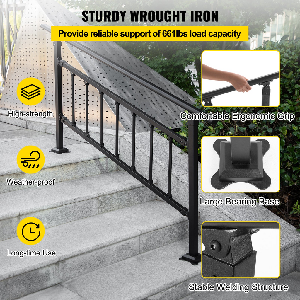 VEVOR Pasamanos de escalera para exteriores aptos para 1-5 escalones ajustable con valla