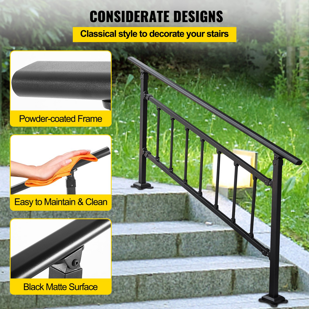 VEVOR Pasamanos de escalera para exteriores aptos para 1-5 escalones ajustable con valla