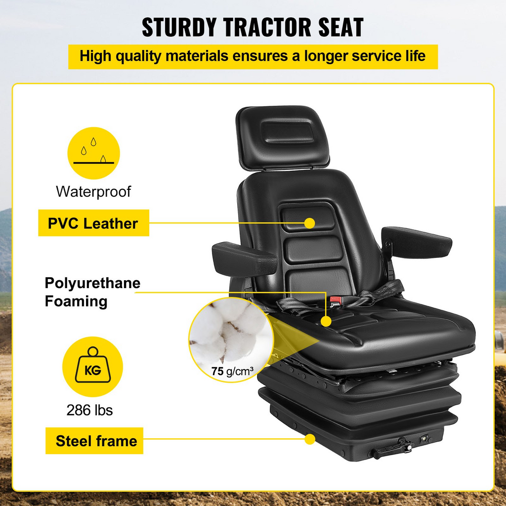 VEVOR Asiento con suspensión respaldo ajustable reposacabezas y reposabrazos