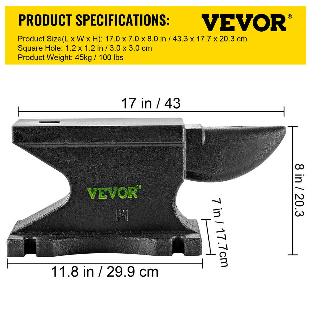 Yunque de hierro fundido VEVOR 100 lb (45 kg)