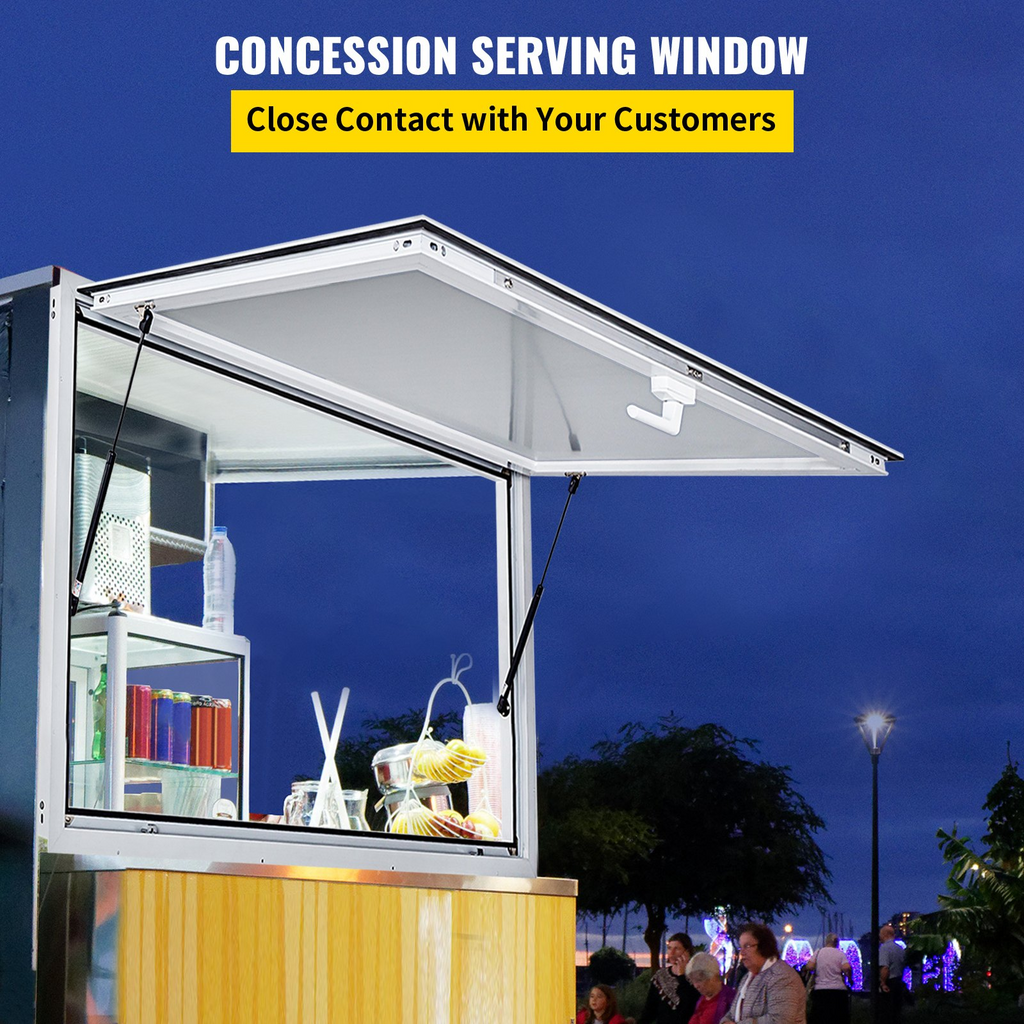 Ventana para puesto de comida de 53 x 33 pulgadas puerta con ventana para puesto de comida con cerradura de horquilla de doble punto de hasta 85 grados para camiones de comida