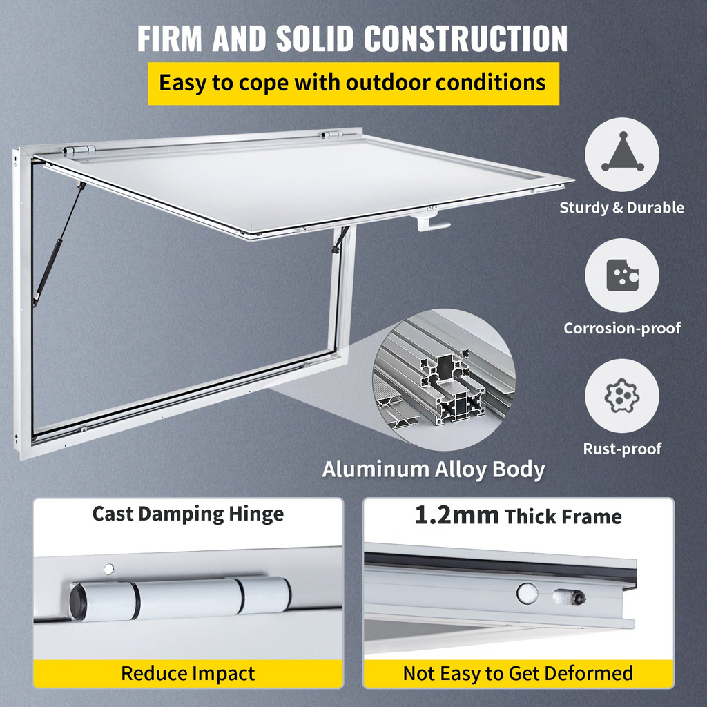 Ventana para puesto de comida de 53 x 33 pulgadas puerta con ventana para puesto de comida con cerradura de horquilla de doble punto de hasta 85 grados para camiones de comida