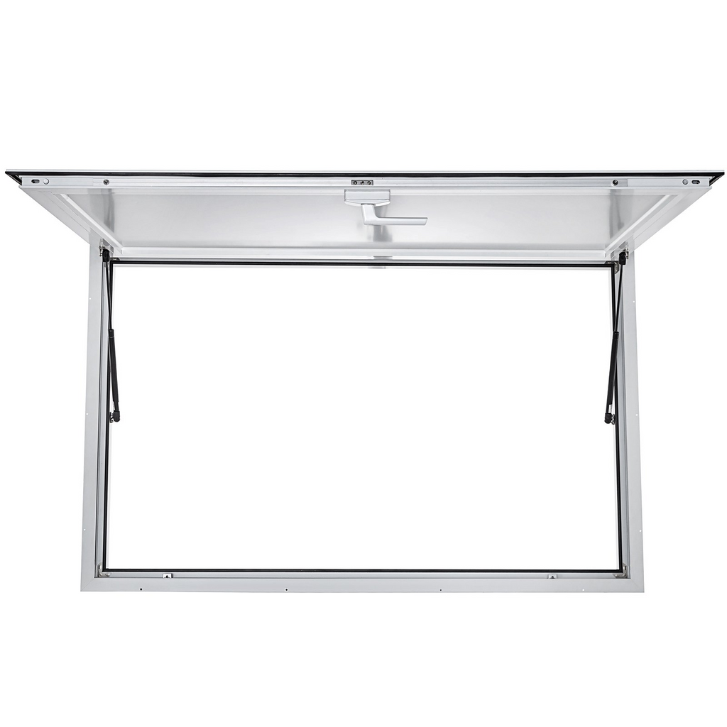 Ventana para puesto de comida de 53 x 33 pulgadas puerta con ventana para puesto de comida con cerradura de horquilla de doble punto de hasta 85 grados para camiones de comida