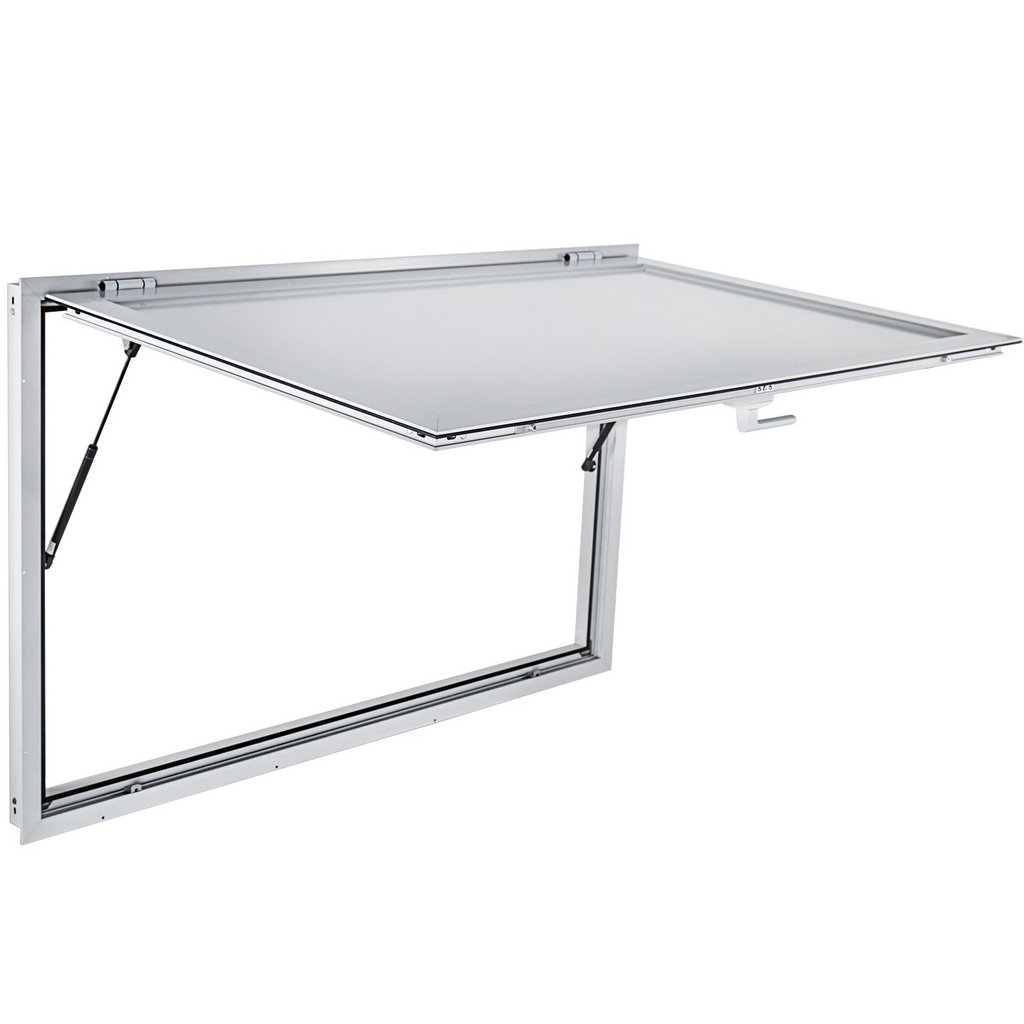 Ventana para puesto de comida de 53 x 33 pulgadas puerta con ventana para puesto de comida con cerradura de horquilla de doble punto de hasta 85 grados para camiones de comida