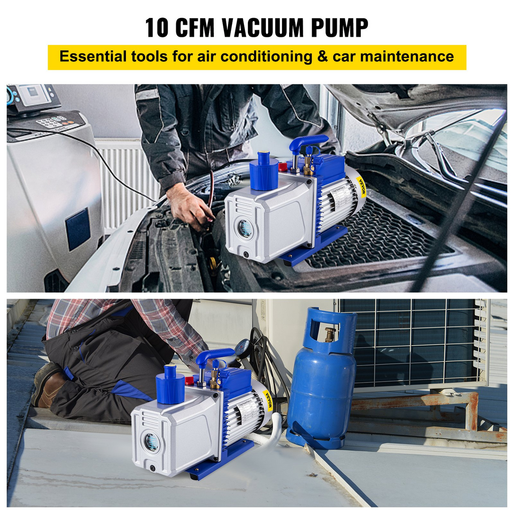 Bomba de vacío VEVOR 12 CFM 1HP de paletas 2 etapas 3 x 10-1 Pa  para refrigerante de aire acondicionado automático JH2