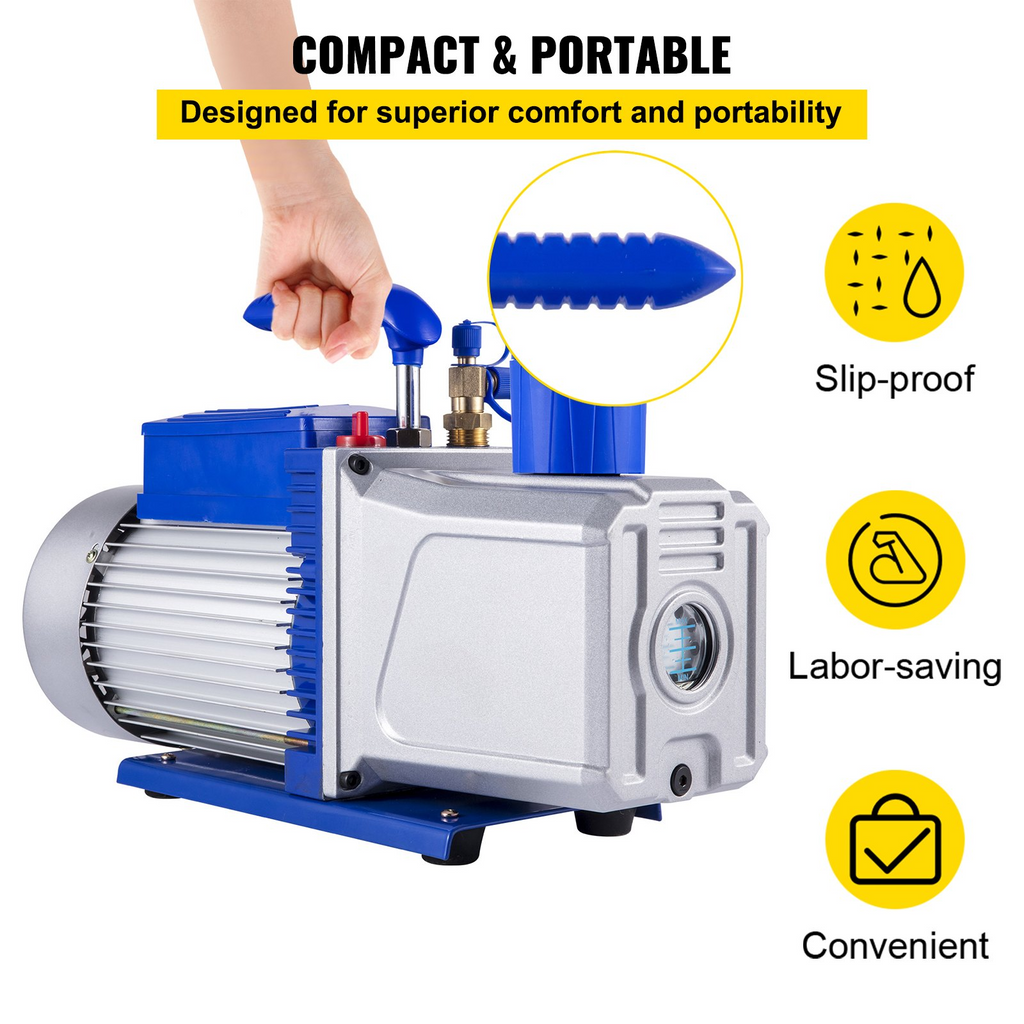Bomba de vacío VEVOR 12 CFM 1HP de paletas 2 etapas 3 x 10-1 Pa  para refrigerante de aire acondicionado automático JH2