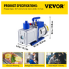 Bomba de vacío VEVOR 12 CFM 1HP de paletas 2 etapas 3 x 10-1 Pa  para refrigerante de aire acondicionado automático JH2