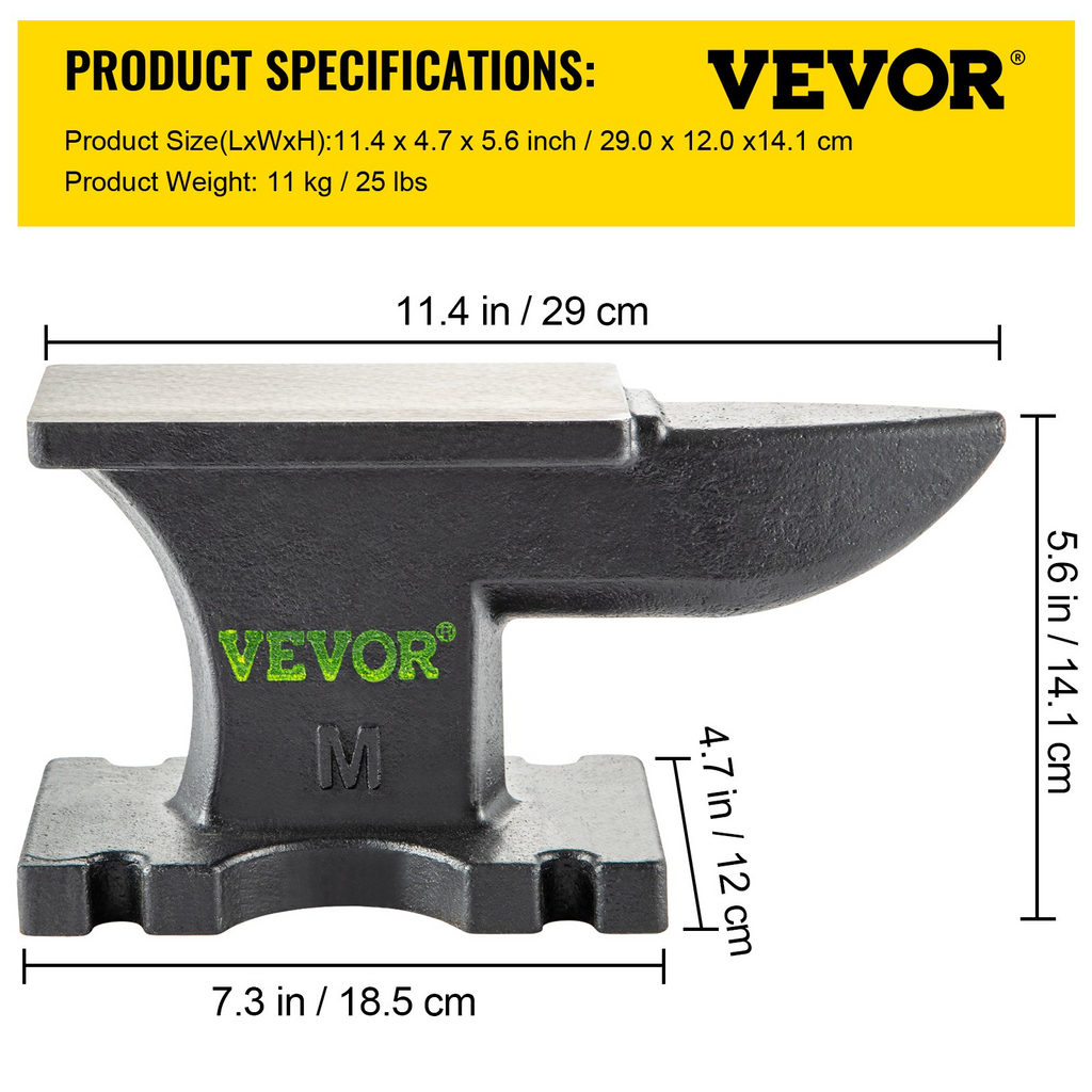 Yunque de hierro fundido VEVOR 25 libras (11 kg) de 6,8 x 3,5 pulgadas y base estable