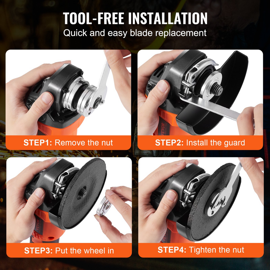 Kit de amoladora angular inalámbrica VEVOR motor sin escobillas de 4-1/2'' y 9000 rpm 3 velocidades variables con batería de 20 V 4,0 Ah y cargador rápido