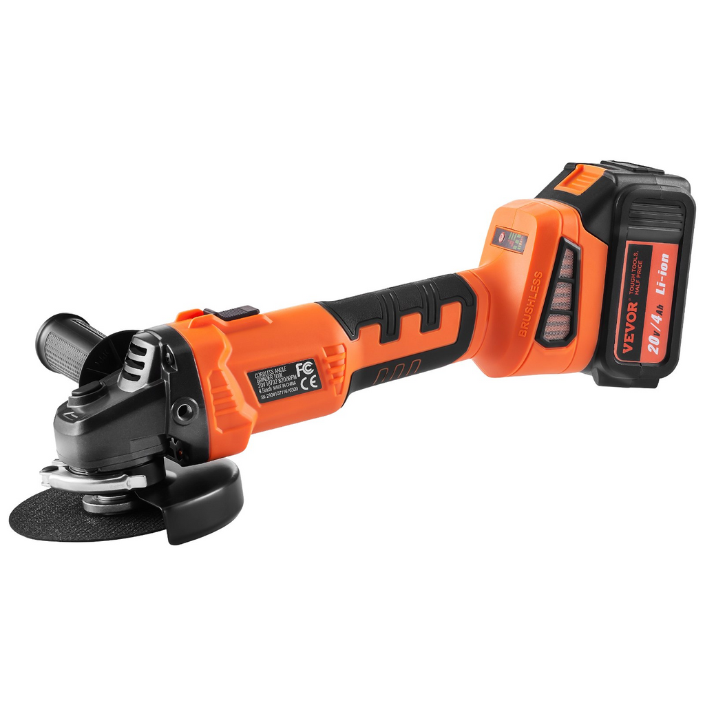 Kit de amoladora angular inalámbrica VEVOR motor sin escobillas de 4-1/2'' y 9000 rpm 3 velocidades variables con batería de 20 V 4,0 Ah y cargador rápido