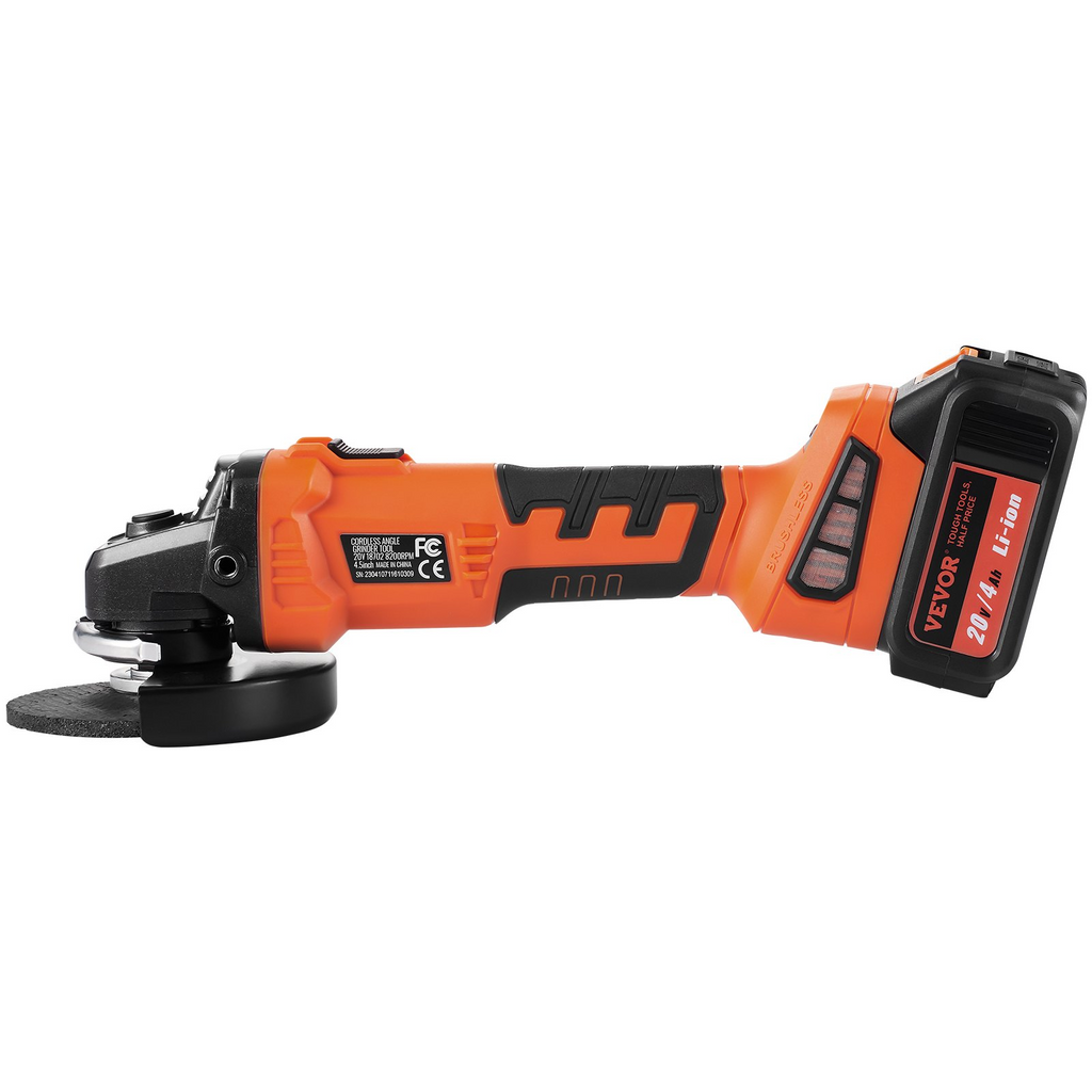 Kit de amoladora angular inalámbrica VEVOR motor sin escobillas de 4-1/2'' y 9000 rpm 3 velocidades variables con batería de 20 V 4,0 Ah y cargador rápido