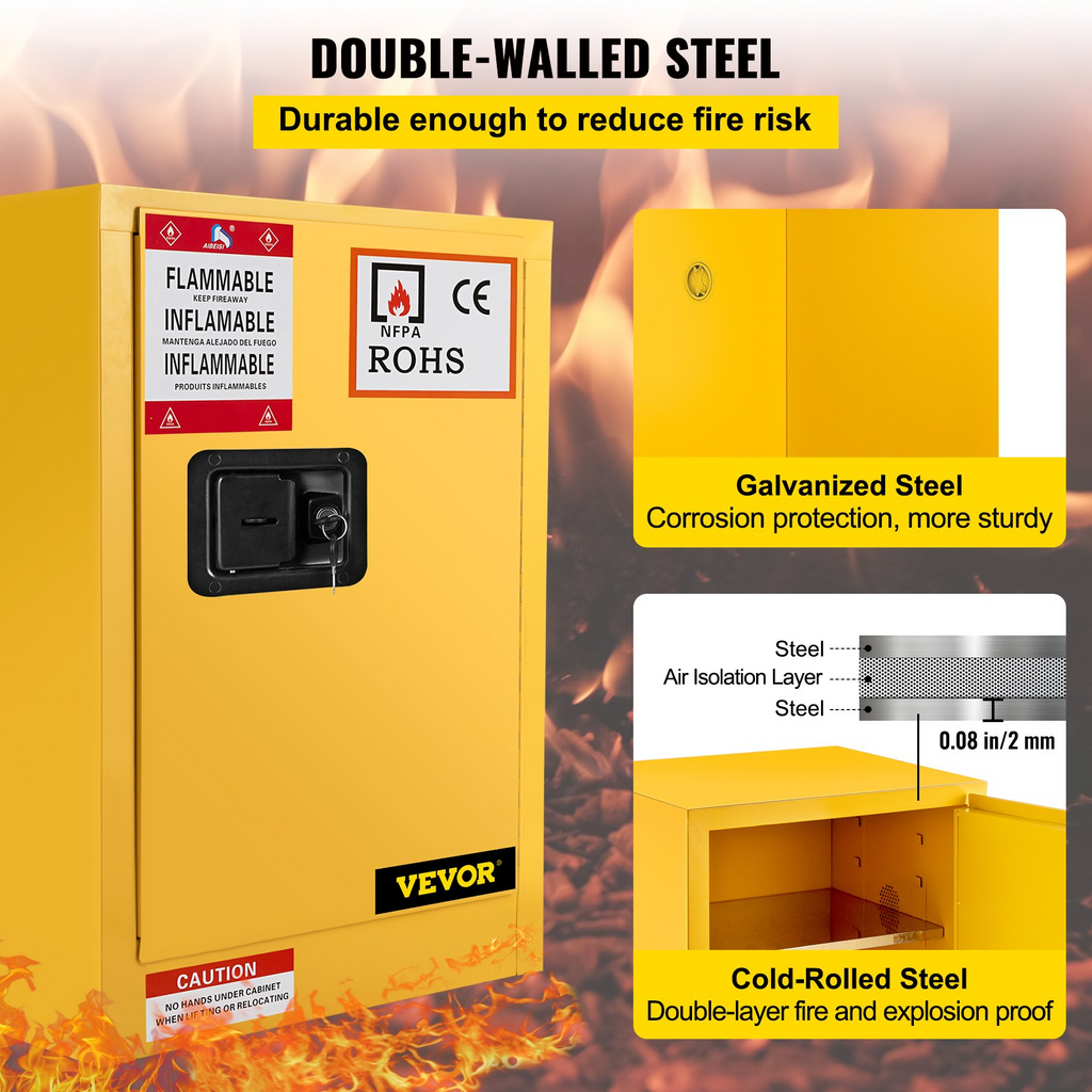 VEVOR Gabinete para materiales inflamables de acero galvanizado de 16,9" x 16,9" x 22"