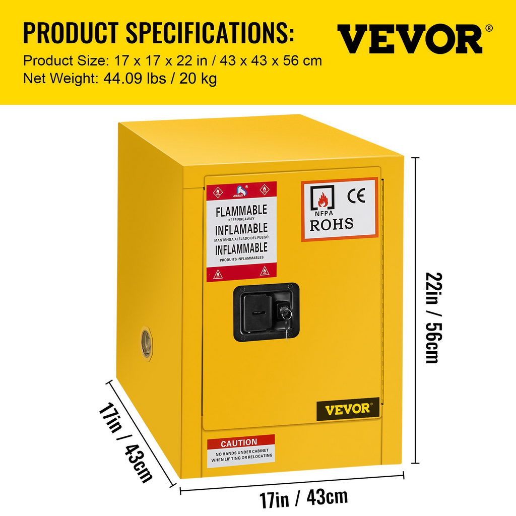 VEVOR Gabinete para materiales inflamables de acero galvanizado de 16,9" x 16,9" x 22"