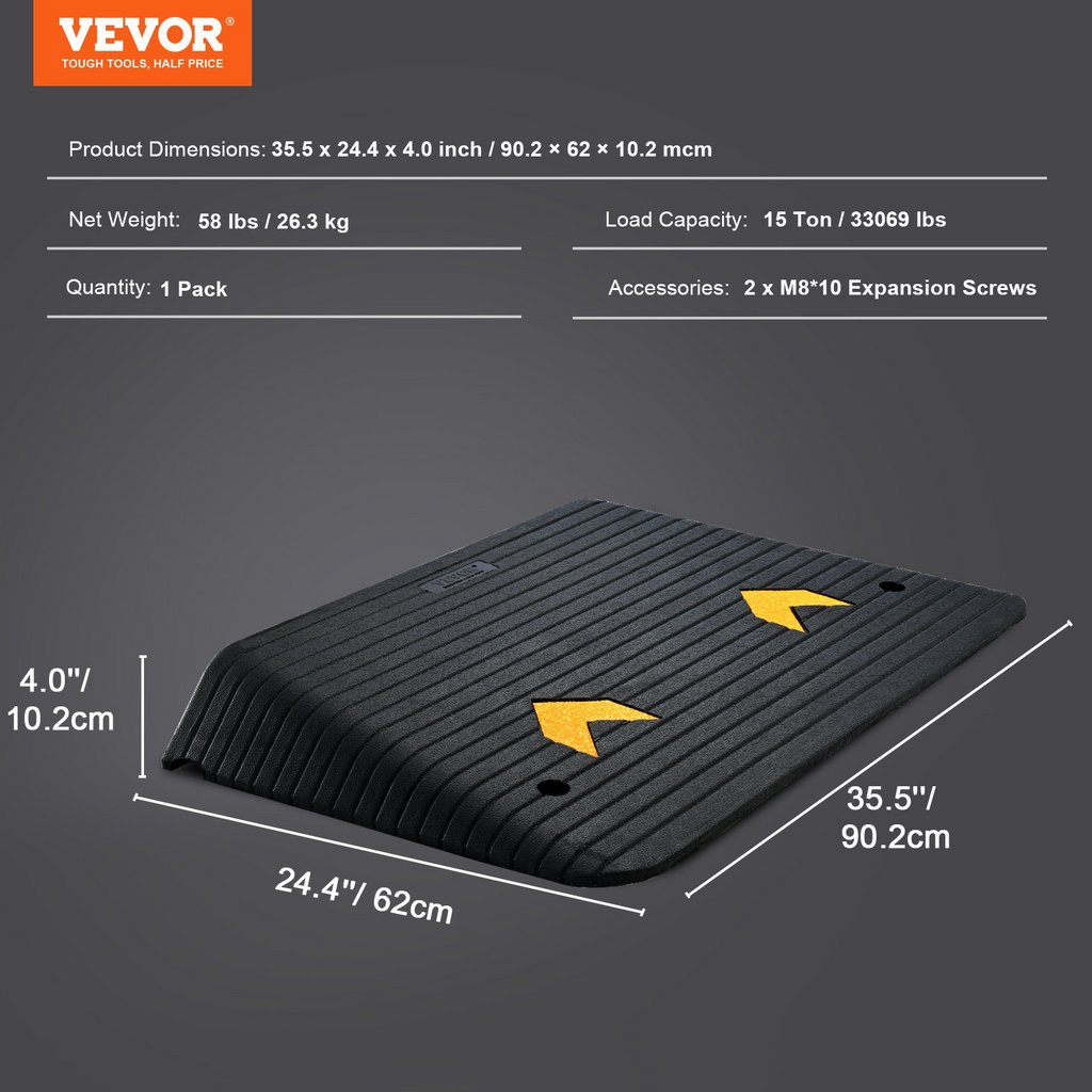 Rampa para silla de ruedas de 4" de altura eléctrica de goma con capacidad de carga nominal de 33069 libras