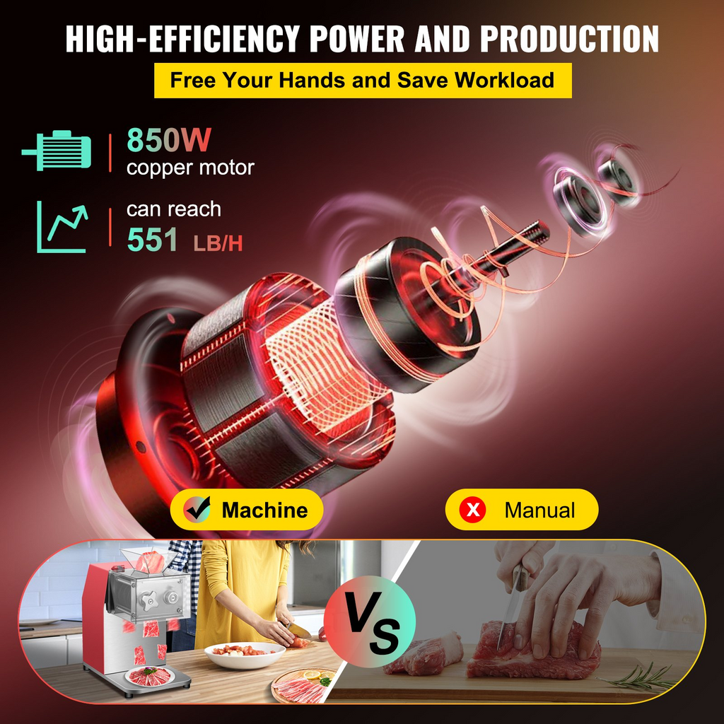 VEVOR Máquina cortadora de carne comercial 551 lb/h 850 W con cuchilla de 3,5 mm