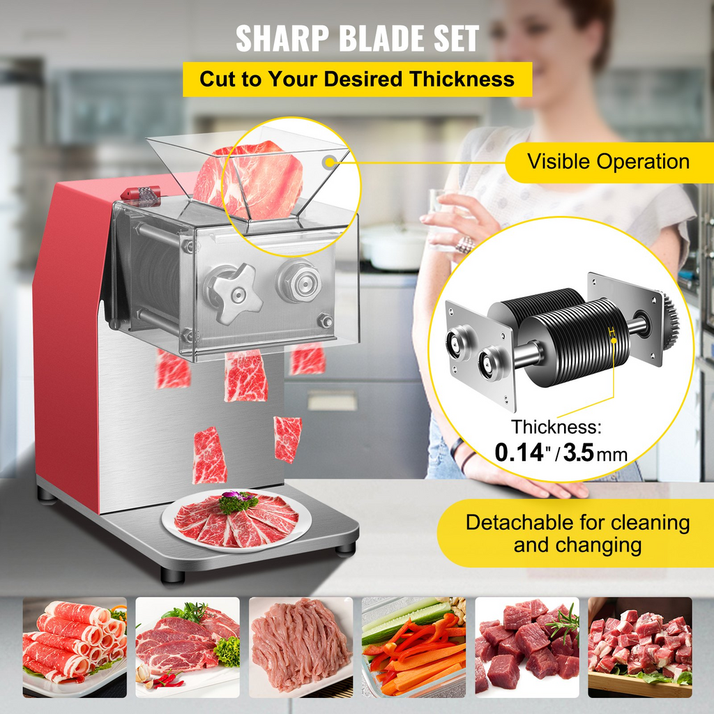 VEVOR Máquina cortadora de carne comercial 551 lb/h 850 W con cuchilla de 3,5 mm