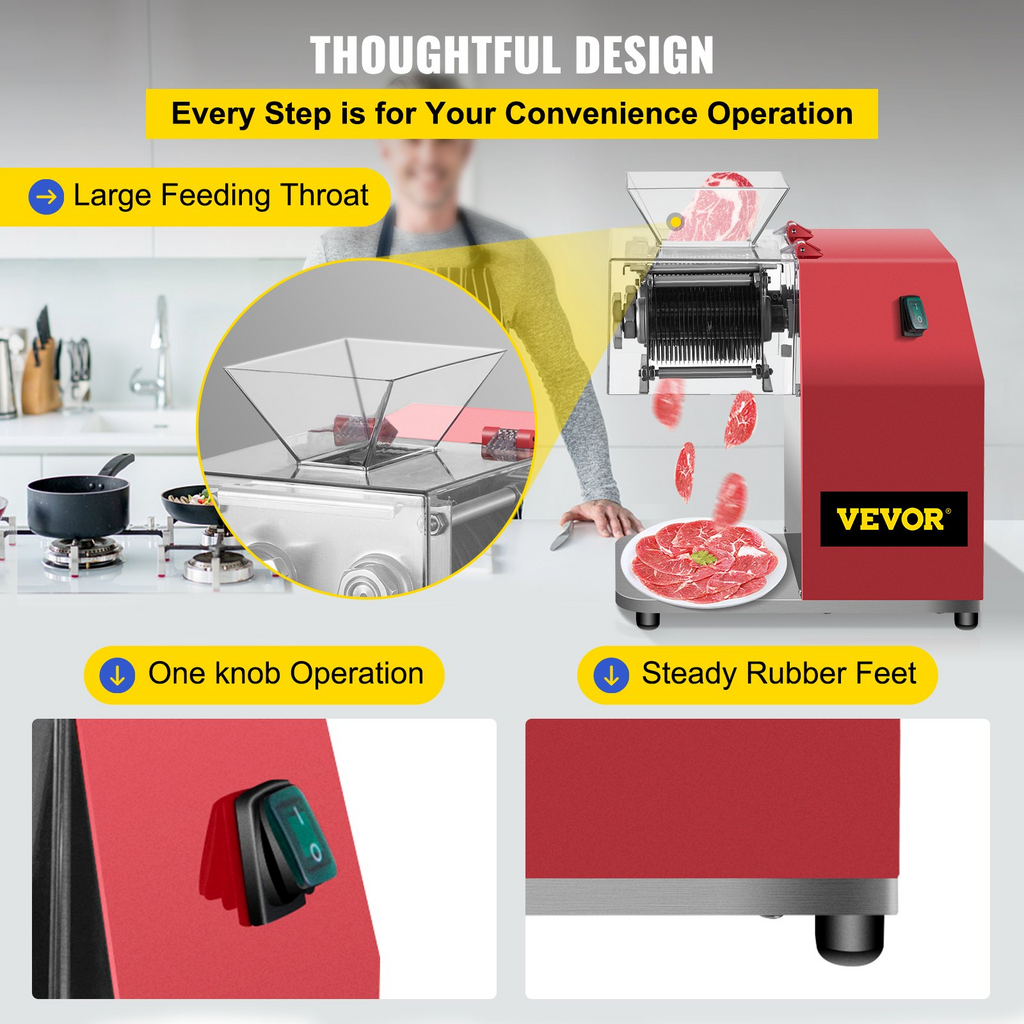 VEVOR Máquina cortadora de carne comercial 551 lb/h 850 W con cuchilla de 3,5 mm