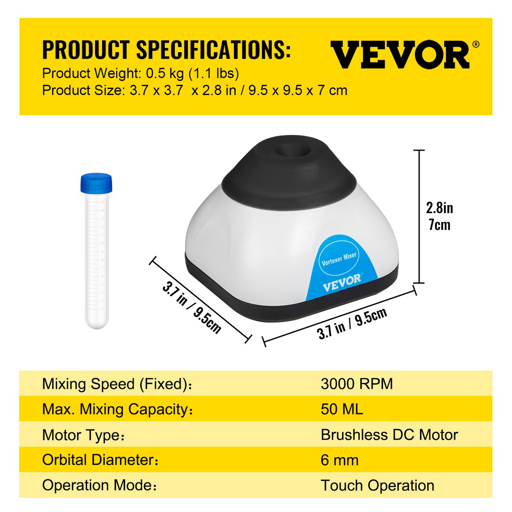 Mini mezclador de vórtice de 3000 RPM 50 ml diámetro orbital de 6 mm
