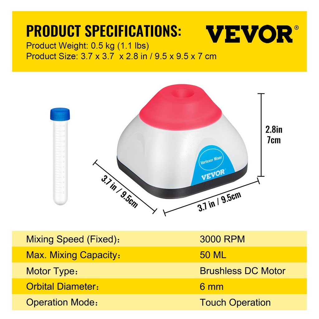 Mini mezclador de vórtice de 3000 RPM función táctil 50 ml diámetro orbital de 6 mm